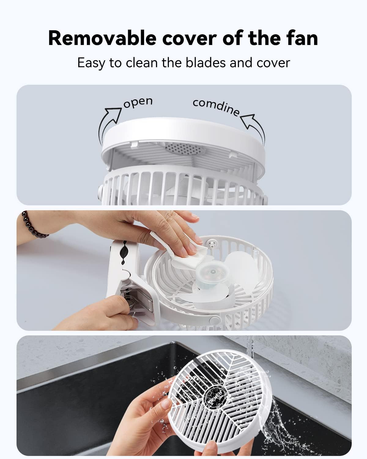 GEHEN Small Clip on Fan, 3-Speed Fan with Strong Airflow, USB-Powered Clip & Desk Fan with Sturdy Clamp, Ultra Quiet for Office Dorm Bedroom Stroller