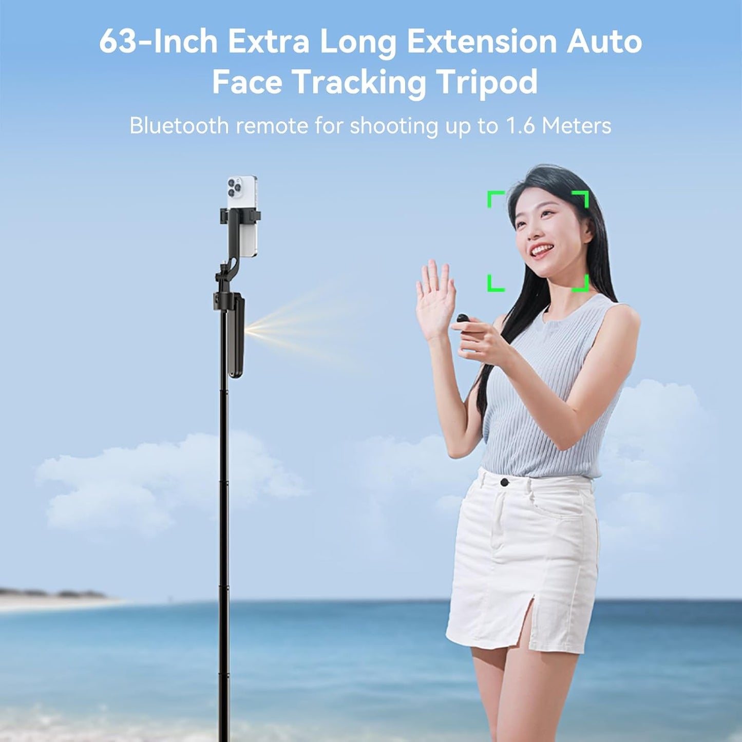 TELESIN 63" Smart Auto-Face Tracking Tripod with 360° Rotation, Remote & Gesture Control, No APP Needed, Compatible with Smartphone/Action Camera, Selfie Stick Tripod Stand for Video Live Streaming