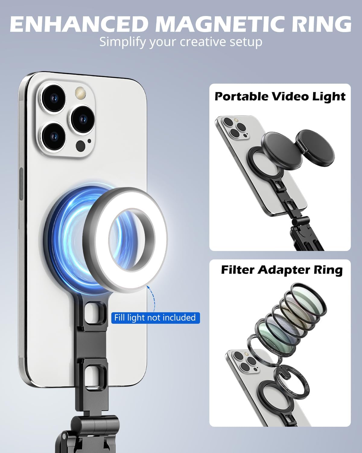 UBeesize 2-in-1 Magnetic Phone Tripod for iPhone–MagSafe Mini Stand & Universal Tripod Mount, Foldable Pocket Aluminum Phone Holder for iPhone 16/15/14/13/12 Series, Desktop & Travel Use