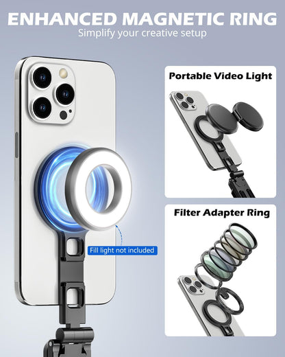 UBeesize 2-in-1 Magnetic Phone Tripod for iPhone–MagSafe Mini Stand & Universal Tripod Mount, Foldable Pocket Aluminum Phone Holder for iPhone 16/15/14/13/12 Series, Desktop & Travel Use