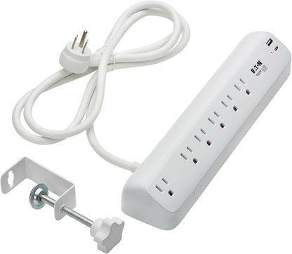 Eaton Tripp Lite Series Desk Clamp Power Strip Surge Protector, 6-Outlets, USB-A & USB-C Charging Ports, 900 Joules, 6ft Flat Extension Cord, Lifetime Manufacturer's Warranty (TLP66UCLAMP)