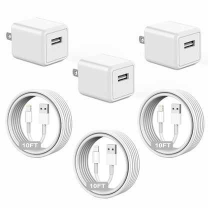 iPhone Charger,[Apple MFi Certified]3 Pack 10ft iPhone Charger Data Sync Transfer Lightning Cable with Travel USB Wall Charger Block Compatible with iPhone 14/13/12/11 Pro/SE/XS/X/XR/8/7/iPad/AirPods