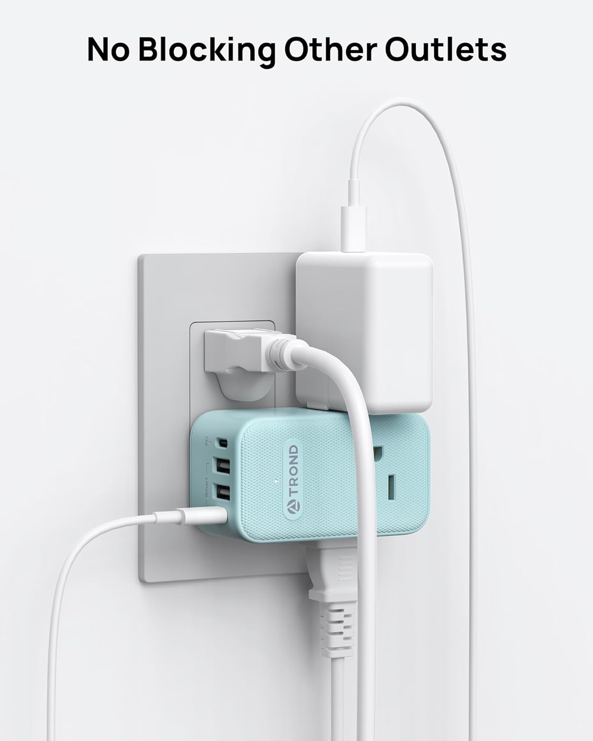 TROND Outlet Extender with USB, Multi Plug Wall Outlet with 3 AC Chargers, 360 Rotating Plug Adapter with PD 20W USB C Port, Cute Colorful Power Extension for Home Decoration, Travel Essentials