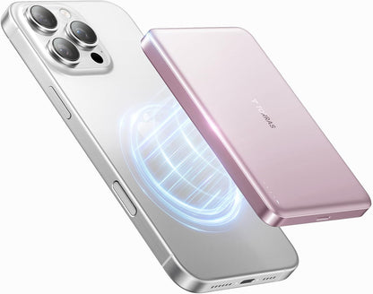 TORRAS MiniMag Power Bank,Ultra-Slim 10,000mAh Magnetic Wireless Portable Charger, 22.5W Fast Charging iPhone Air Magnetic Battery Pack Designed for iPhone 17 Pro Max/17 Pro/Air/16/15/14/13/12, Pink