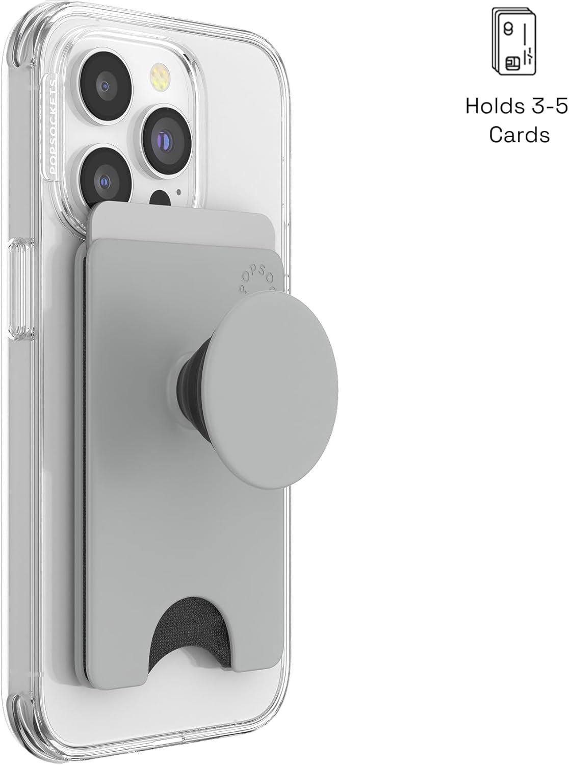 PopSockets Phone Wallet with Expanding Kickstand, Phone Card Holder - Tech Grey