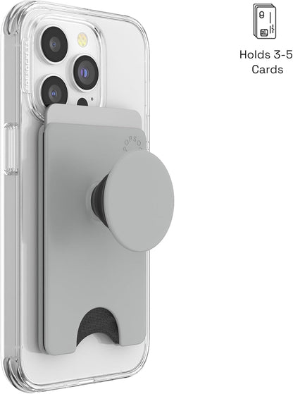 PopSockets Phone Wallet with Expanding Kickstand, Phone Card Holder - Tech Grey