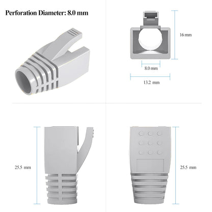 100Pack RJ45 Boot Cover, Cat5 Cat6 Cat6A Ethernet Network Cable Strain Relief Boot, Fits Overall Jacket Diameter 5.5-6.5MM Ethernet Cable (Hole Diameter: 6.5mm, Grey)
