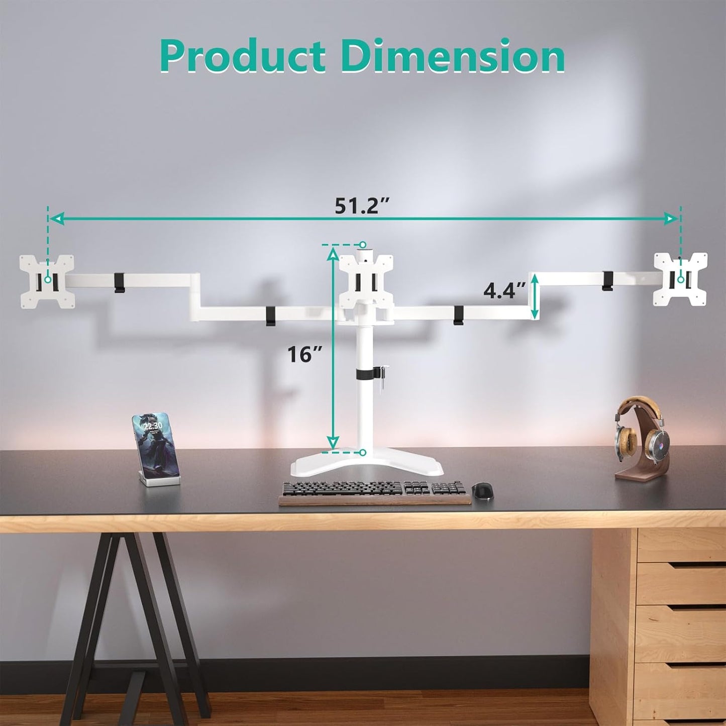 WALI Triple Monitor Stand, Free Standing Three LCD Monitor Fully Adjustable Desk Mount Fits 3 Screens up to 27 inch, 22 lbs Weight Capacity per Arm (MF003-W), White