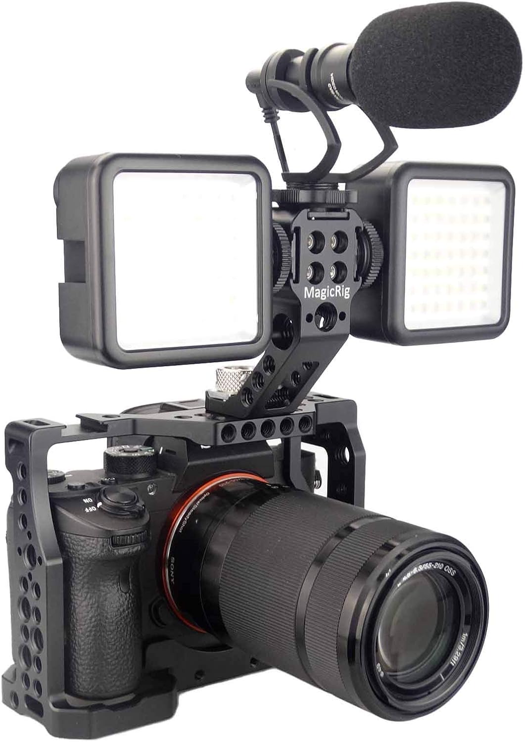 A7iii / A7riii Full Camera Cage Rig and ARRI Locating Top Handle,with 5 Cold Shoe Mounts, 1/4" & 3/8" ARRI Holes, for Sony A7III /A73 /A7RIII /A7R3 /A7M3(A7R Mark III/ILCE-7RM3)
