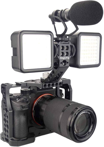A7iii / A7riii Full Camera Cage Rig and ARRI Locating Top Handle,with 5 Cold Shoe Mounts, 1/4" & 3/8" ARRI Holes, for Sony A7III /A73 /A7RIII /A7R3 /A7M3(A7R Mark III/ILCE-7RM3)