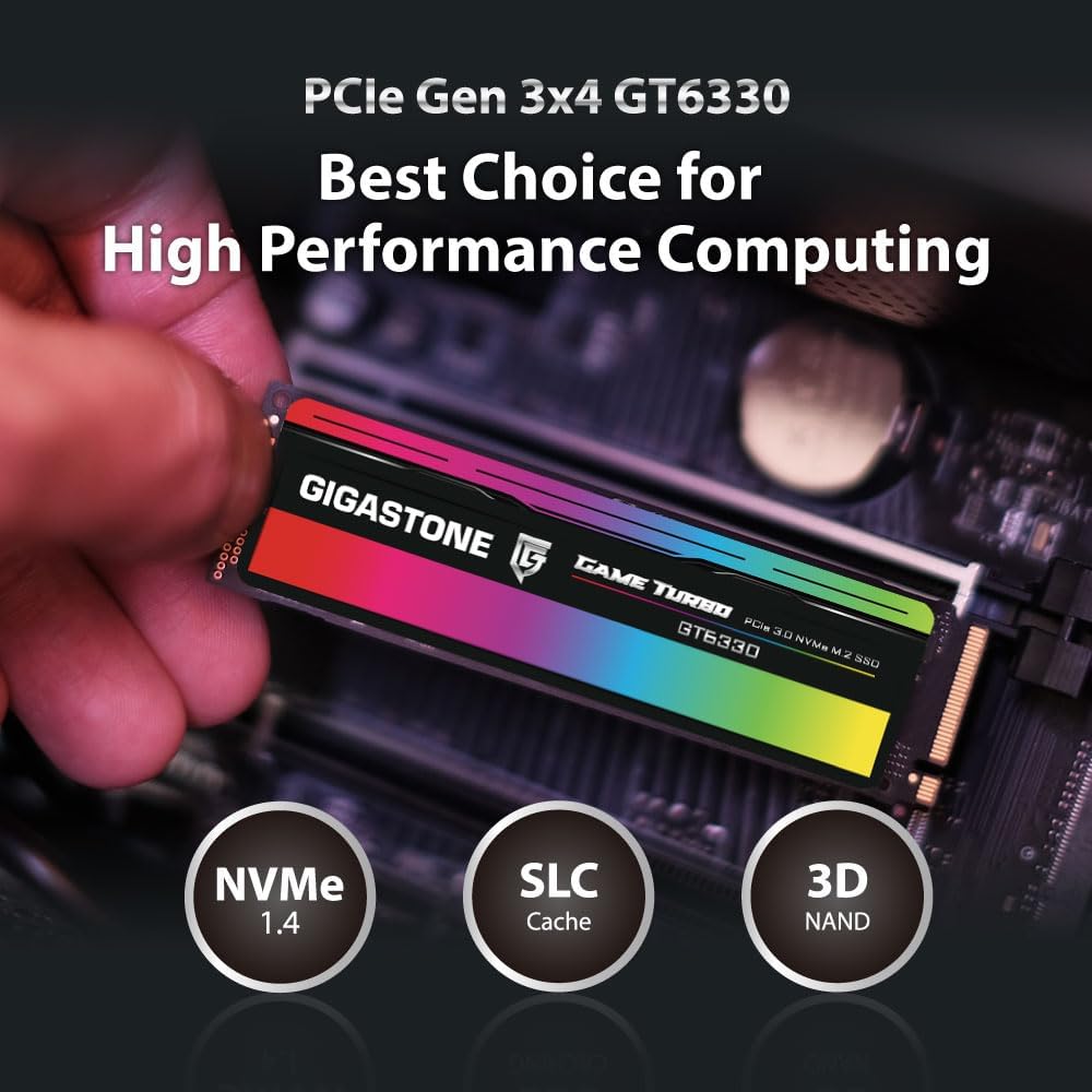 Gigastone M.2 SSD 500GB PCIe 3.0 NVMe SSD 3,000MB/s Internal Gaming Solid State Hard Drives Upgrade PC Laptop Storage High Speed Response for Gamers Graphic Design Creators IT Pros PCIe Gen3x4