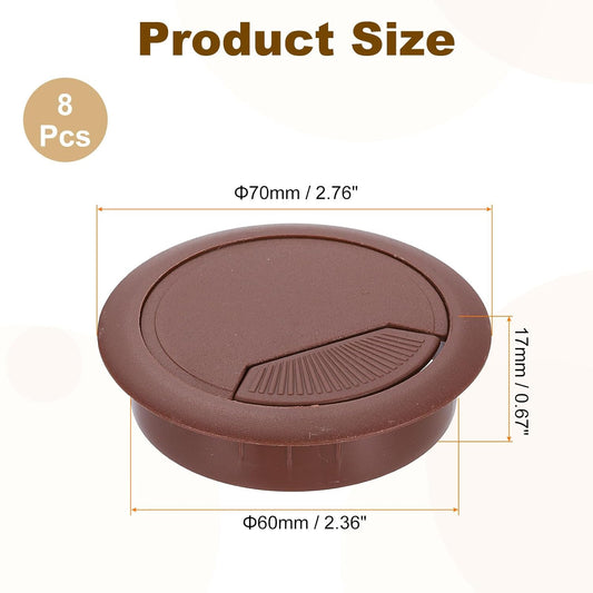 uxcell 8 Pcs 60mm (2.36 Inch) Desk Grommet, Plastic Cable Hole Cover, Wire Cord Cable Organizer for Home Office Computer Desk Cabinet, Brown