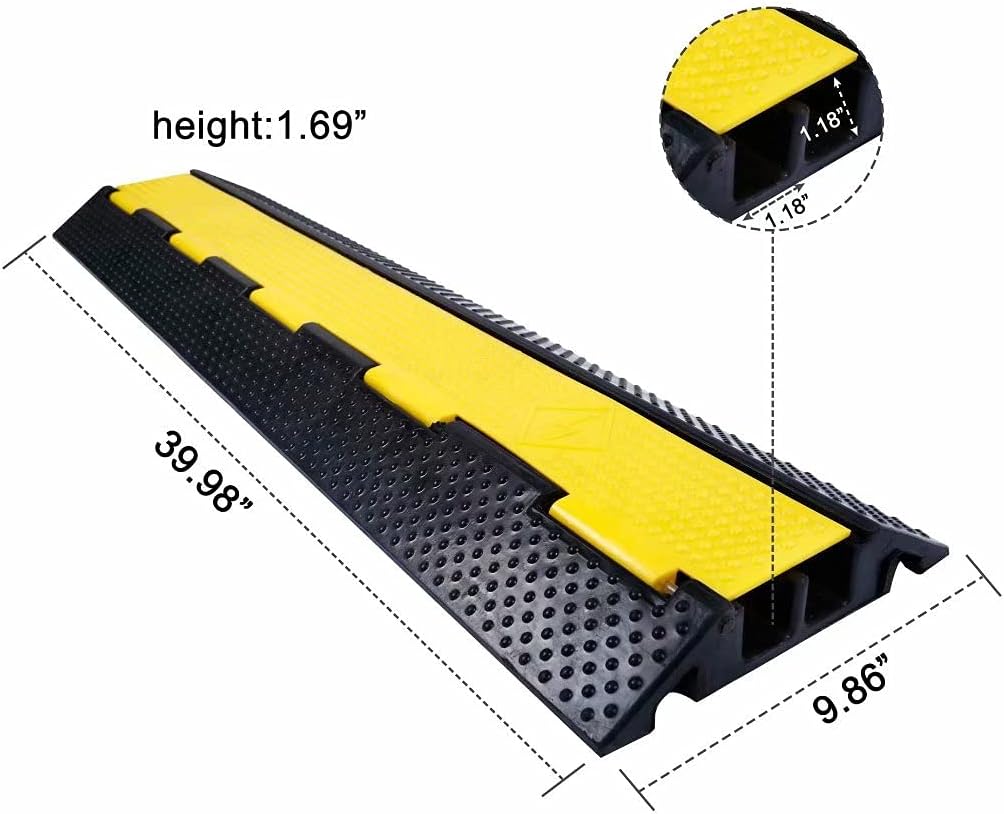 Rubber Cable Ramp Cord Cover Cable Protector Ramps Wire Hose Protective 2 Channel 22000Lbs Load Capacity Traffic Speed Bump for Asphalt Concrete Gravel Driveway Indoor Outdoor, 5 Pack