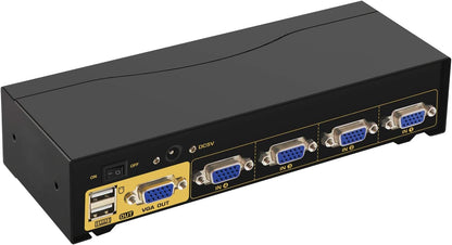 CKLau 4 Port 450MHz USB Auto VGA KVM Switch with Audio and Cables, Monitor Switch for Multiple Computers Support Windows, Linux, Mac, Debian, Ubuntu, Fedora, Raspbian, Ubuntu