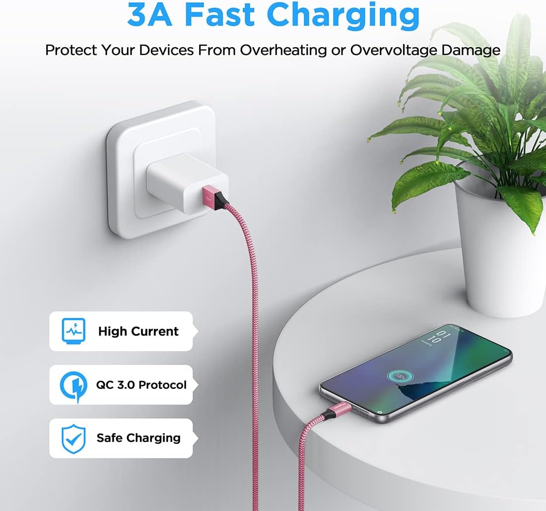 etguuds 6.6ft USB A to USB C Cable 3A Fast Charging, 2-Pack USB A to USB Type C Charger Cord for iPhone 16 15 Pro/Pro Max/Plus, for Samsung Galaxy S24 S23 S22 S21 S20 S10 A55 A54 Flip Note, Moto, Pink