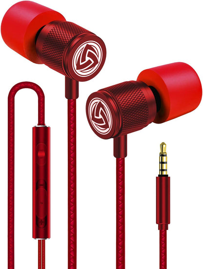 LUDOS Ultra Wired Earbuds in-Ear Headphones, 5 Years Warranty, Earphones with Microphone, Noise Isolating Ear Buds, Memory Foam for iPhone, Samsung, School Students, Kids, Women, Small Ears - Red