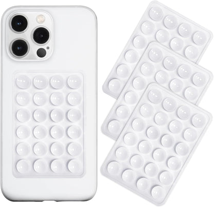 Silicone Suction Phone Case Mount 3 Pack, Silicon Adhesive Suction Cup Phone Mount, Non Slip Sticky Phone Grip for Cellphone, Strong Grip Holder for Selfies and Videos (White)