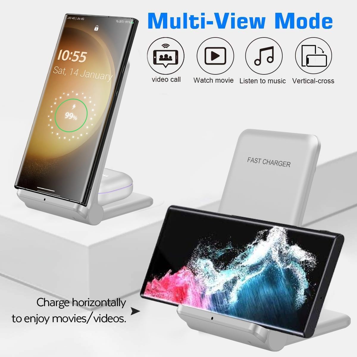 2 in 1 Wireless Charger,Foldable 20W Fast Wireless Charging Stand Compatible with iPhone 16/16 Pro/15/14/13/12/X/AirPods,Dual Phone Induction Charge Station for Samsung,Pixel,Xperia,LG(No Plug)
