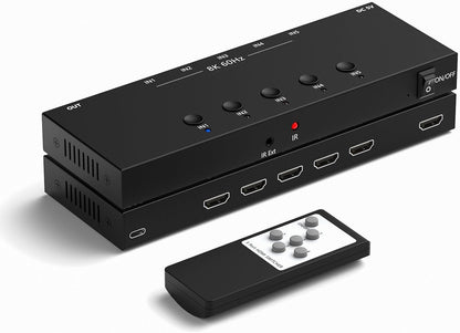 Y.D.F 8K@60Hz HDMI Switcher 5 in 1 Out Aluminum Support 4K@120Hz HDR10+ HDCP 2.3 CEC HDMI 2.1 Switch Splitter Compatible with PS5/4 Xbox X/S Nintendo Switch/OLED Roku Apple TV Fire Stick UHD TV