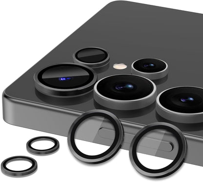for Samsung Galaxy S25 Ultra Camera Lens Protector, Individual Metal Ring Tempered Glass Lens Cover, [Strong Adsorption] Scratch Resistant Ultra-Thin HD Clear Lens Cover, 1 Set-Black
