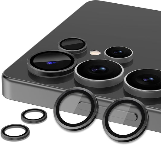 for Samsung Galaxy S25 Ultra Camera Lens Protector, Individual Metal Ring Tempered Glass Lens Cover, [Strong Adsorption] Scratch Resistant Ultra-Thin HD Clear Lens Cover, 1 Set-Black