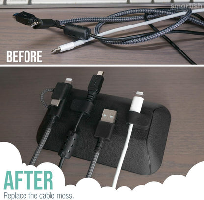 Smartish® Magnetic Cord Holder - Bigger Cable Wrangler Organizer with Magnet Clips for Charger Management on Desktop, Nightstand, or Side Table - Holds 6+ Cables - Black Tie Affair