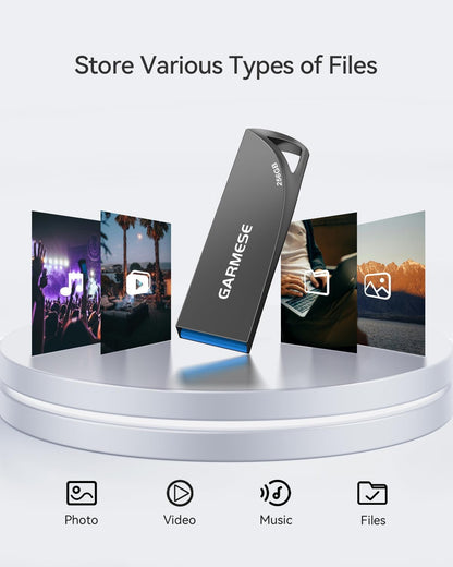 256GB USB Flash Drive, Metal USB 3.0 Memory Stick Waterproof Slim Thumb Drive Portable USB Drive with Keychain Hole Stylish Jump Drive for Computer/Laptop/Car/Smart TV