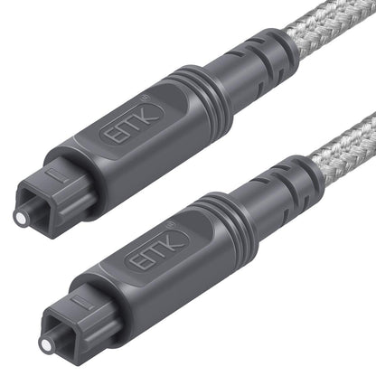 EMK Digital Optical Audio Cable Toslink Cable - [Cotton Braided Jacket,Durable and Flexible] Fiber Optic Cord for Home Theater, Sound bar, TV, PS4, Xbox & More (Grey-10Feet/3M)