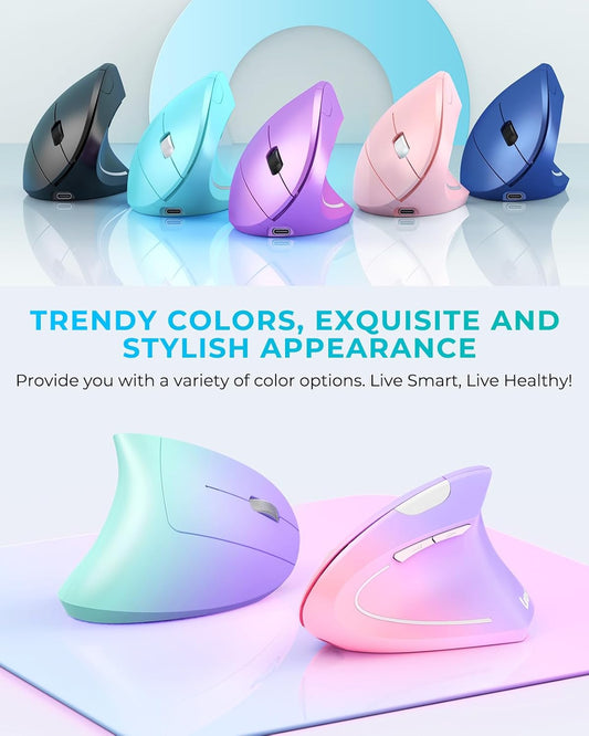 Lekvey Ergonomic Mouse, Vertical Wireless Mouse, Rechargeable 2.4G Optical Carpal Tunnel Mice with USB Receiver: 1000/1200 / 1600 DPI, 6 Buttons, for Laptop, Computer, PC, Desktop, Notebook, White
