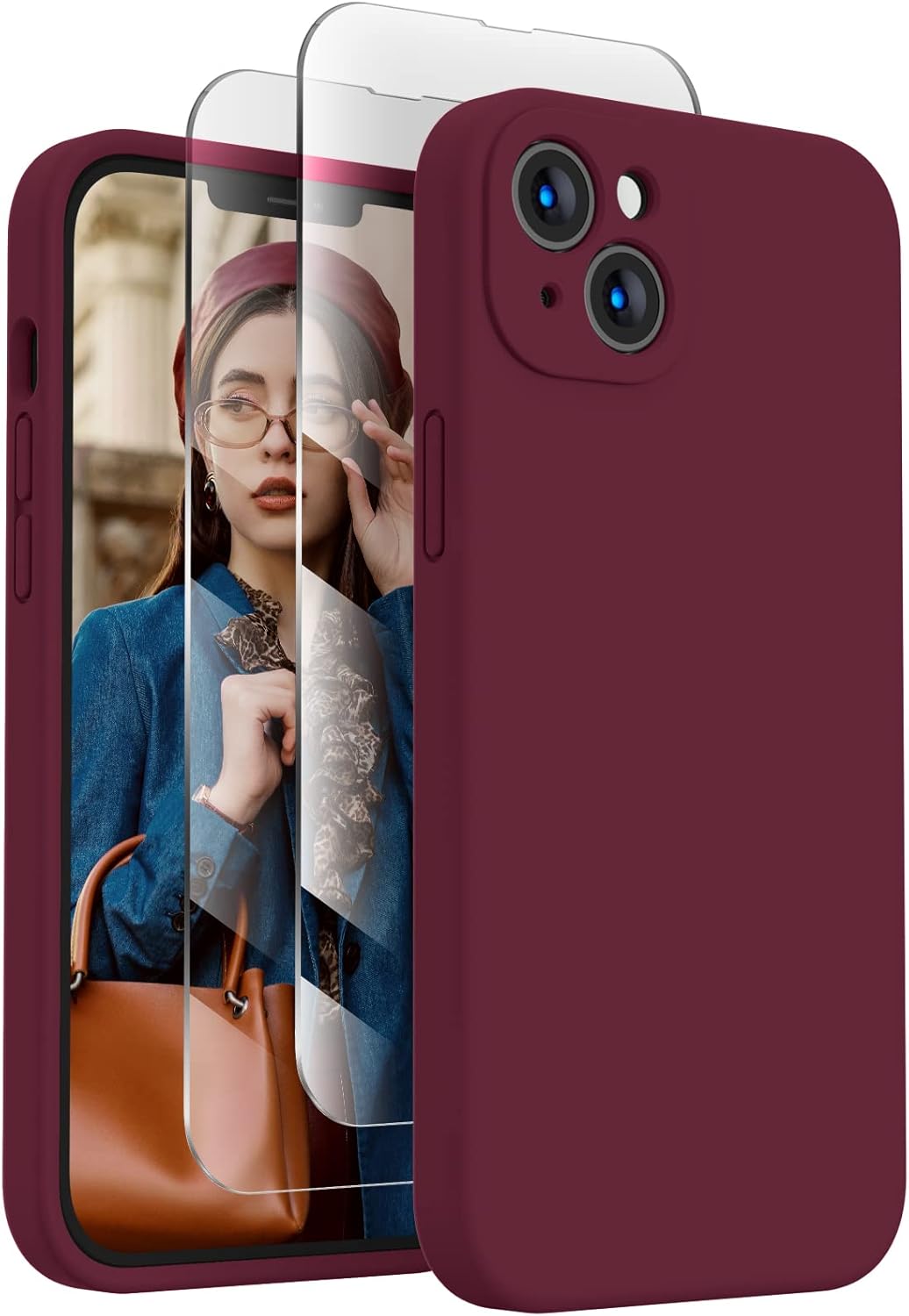 FireNova Designed for iPhone 14 Case, Silicone Upgraded [Camera Protection] Phone Case with [2 Screen Protectors], Soft Anti-Scratch Microfiber Lining Inside, 6.1 inch, Plum