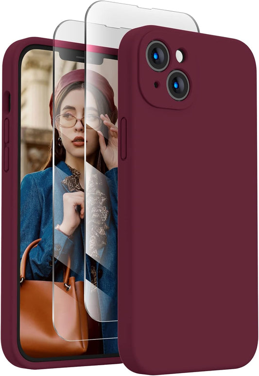 FireNova Designed for iPhone 14 Case, Silicone Upgraded [Camera Protection] Phone Case with [2 Screen Protectors], Soft Anti-Scratch Microfiber Lining Inside, 6.1 inch, Plum