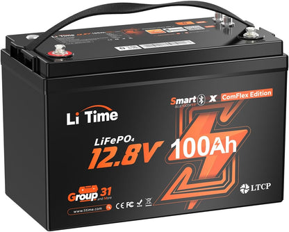 LiTime 12V 100Ah LiFePO4 Group 31 Battery, Compatible with Victron, Built-in 100A BMS & Bluetooth, Low-Temperature Protection, CAN/RS485 Communication, Ideal for Trolling Motors, Marine, RV & Off-Grid