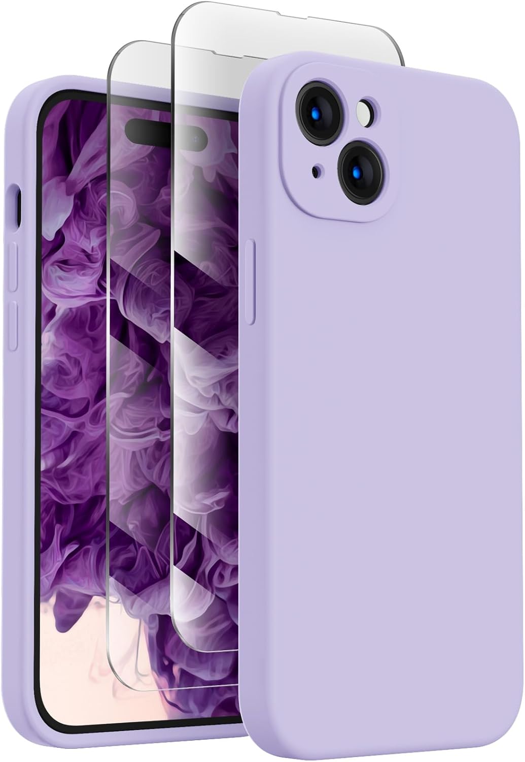 FireNova Designed for iPhone 15 Case, Silicone Upgraded [Camera Protection] Phone Case with [2 Screen Protectors], Soft Anti-Scratch Microfiber Lining Inside, 6.1 inch, Clove Purple