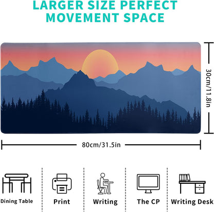 Japanese Mountain Landscape Gaming Mouse Pad Extended Large Mousepad with Nonslip Rubber Base Stitched Edges Laptop Computer Keyboard Desk Mat for Office Home and Game 31.5 X 11.8 Inch