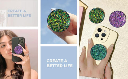 3 Pack Fashionable Clear Glitter Expandible Collapsible Moblile Phone Grip Stand Holder for Smartphones and Tablets Cell Phone Accessory-5 ((Rose Gold Mix Colorful Glitter Purple Blue))