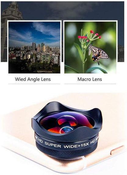 Andoer 4K Smartphone Camera Lens 0.45X Wide Angle 15X Macro Phone Lens with Universal Clip