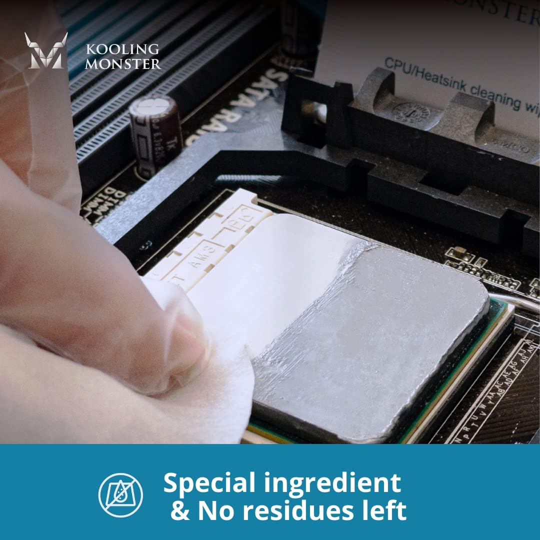 KLEAN-01, Thermal Paste Remover, No Impurities Thermal Compound Cleaning Wipes, Grease Cleaner for CPU/GPU/PS4/XBOX/Heatsink, Inc. Gloves (20 Wipes)