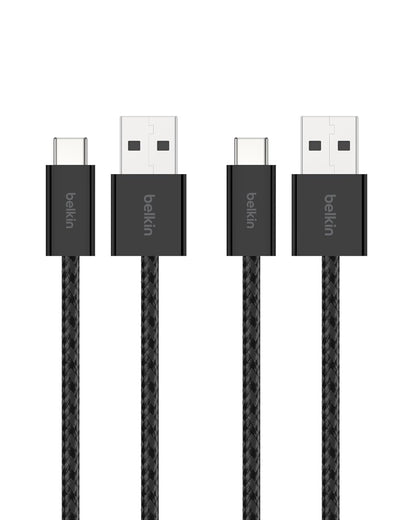 Belkin USB A to USB C Cable 2-Pack, 3.3ft, 15W - Type C Charger, iPhone Charger Cord, Soft, Braided, Flexible for iPhone 16 & 15, Galaxy S25, Pixel 9, iPad Pro, Airpods Pro, Switch & More - Black
