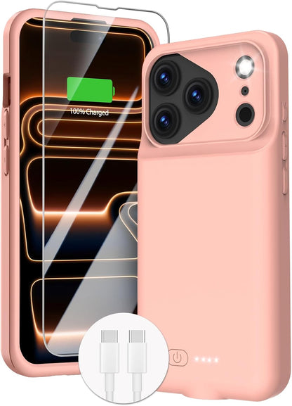 GIN FOXI Battery Case for iPhone 17 Pro, Charging Case Charger 8500mAh Ultra-Slim Lightweight Powerful Battery Pack 15W Fast Rechargeable Anti-Fall TPU Juice Box for iPhone 17 Pro (6.3") Pink