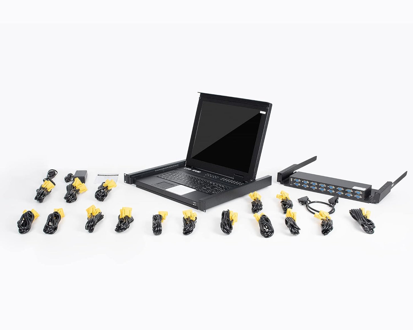 MT-VIKI Rack KVM Switch w/17'' LCD Monitor, 16 Port VGA KVM Switch with Keyboard Touchpad Monitor, Fit for 1U 19'' Rack, OSD/Hotkey/Button 【with 16 VGA KVM Cable】