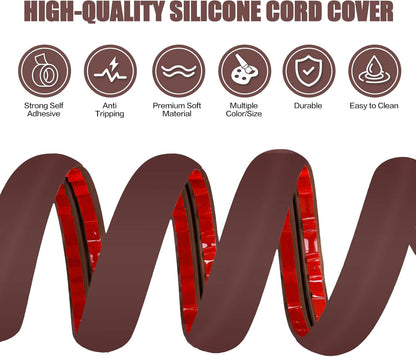 Floor Cord Cover Cavity 0.8"x0.37" Self Adhesive Cord Hider, 10FT Low Profile Cable Management, Extension Strip Protector for Wires, Prevent Cable Trips for Offices, Gyms, Exhibitions（Coffee）