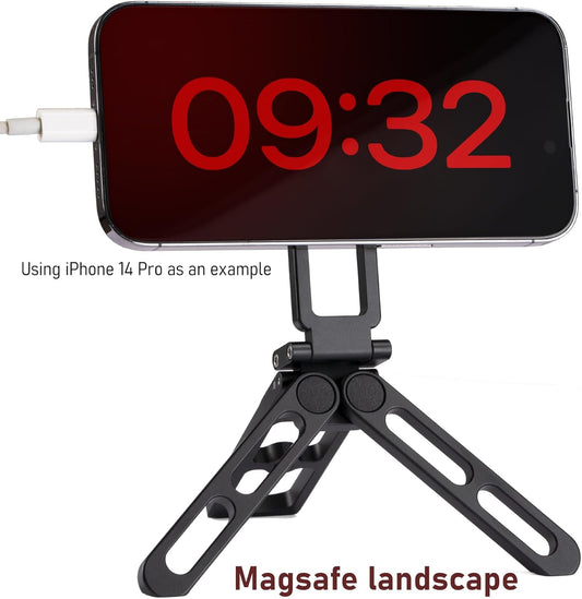 for MagSafe Pocket Tripod Stand – Magnetic Phone Stand for iPhone 16/15/14/13/12 Series | Adjustable Angle, 20 N52 Strong Magnets, Full Metal Build, Foldable & Mag Case Compatible