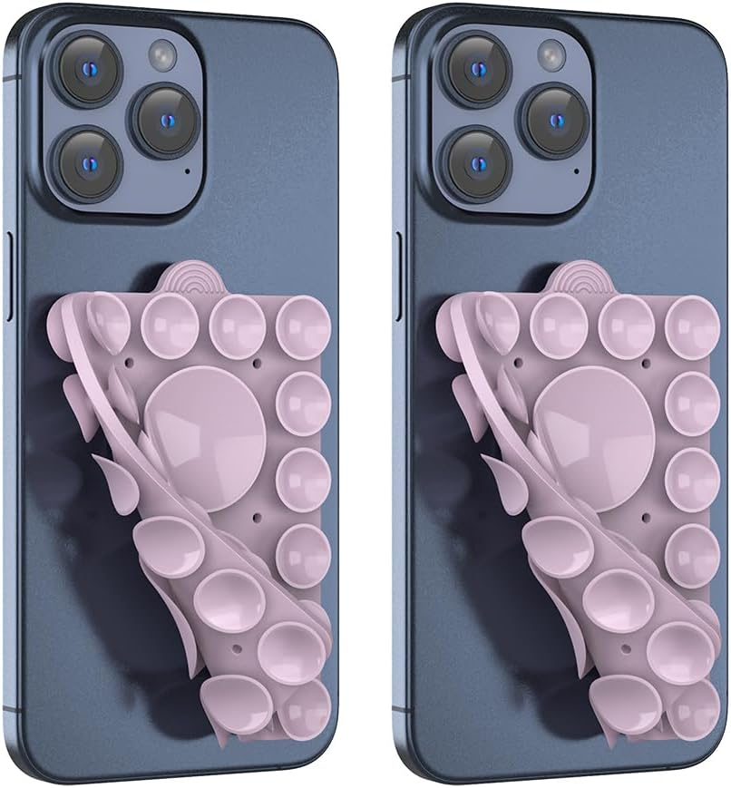 Silicone Suction Phone Holder Mount,Silicon Adhesive Phone Accessory for iPhone and Android, Hands-Free Mirror Shower Phone Holder,TikTok Videos and Selfies (Violet 2Pack, Double Sided)