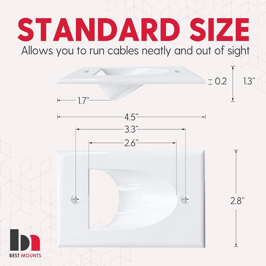 BestMounts - 10 Pack Inner Nose Behind Wall Cable Management TV Cord Hider for Wall Mounted TV - Single Gang Low Voltage Recessed Wall Plates Cable Pass Through for Wires, HDTV, HDMI (White)