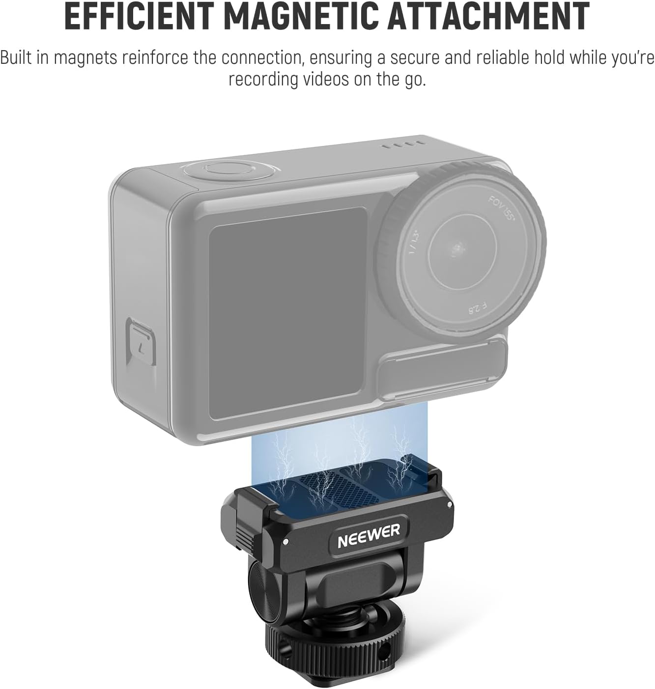 NEEWER Mount Adapter Compatible with DJI Osmo 360 / Action 5 Pro/4/3, Metal Magnetic Quick Release Action Camera Adapter Mount with 160° Tilt, Cold Shoe, 1/4" Thread, AC012