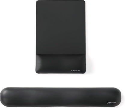 UnivoColors Design-Wave Set of Keyboad Wrist Rest & Mouce Pad,Artificial Sheepskin+Memory Foam+Ergonomic+Anti-Slip Gel, Resilience Support During Work and Gaming,Keyboard Accessory,Black