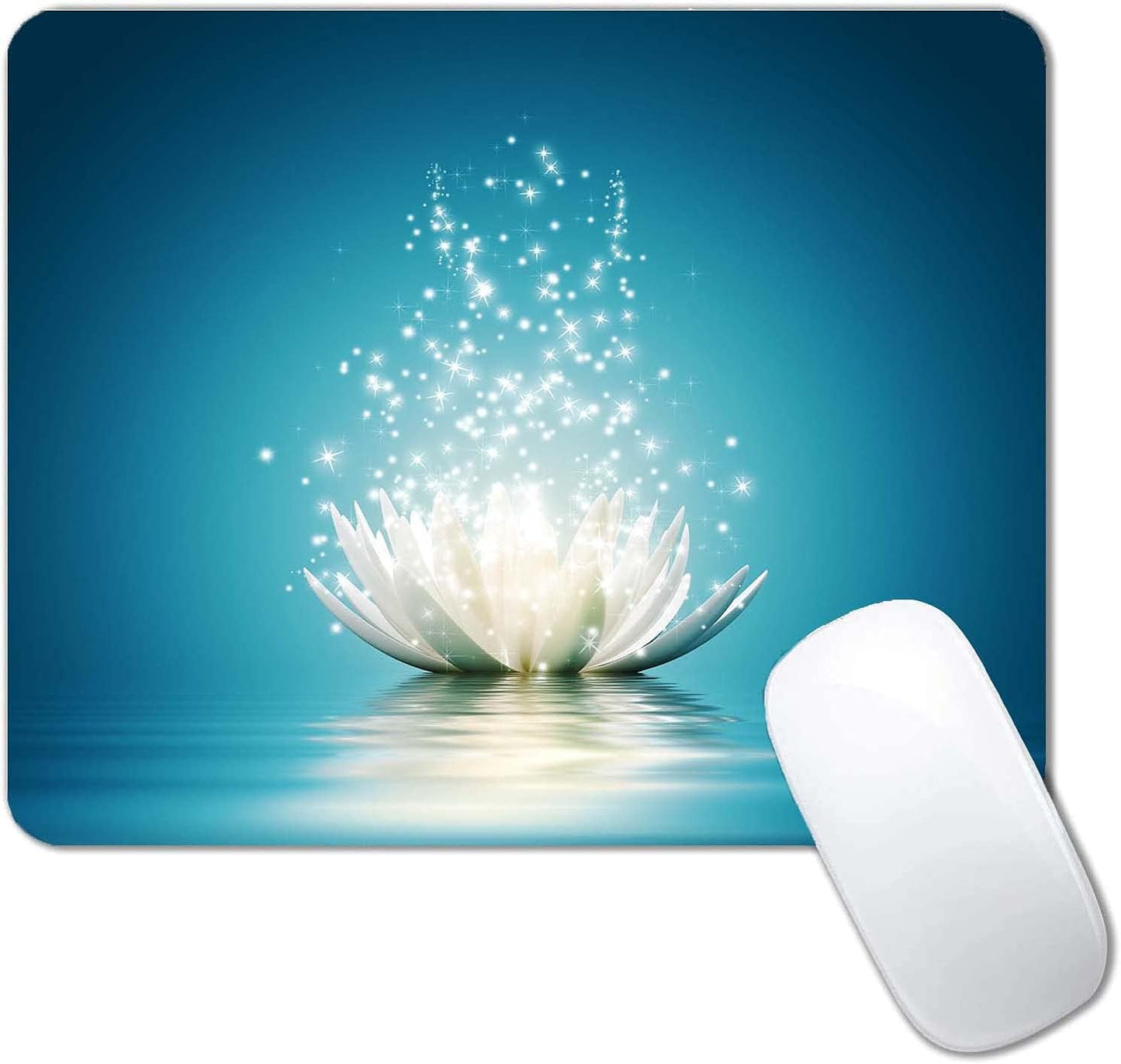 White Lotus Mouse Pad,Cute Floral Mouse pad,Custom Small Mouse Pads with Designs,Portable Office Non-Slip Rubber Base Wireless Mouse Pad for Laptop