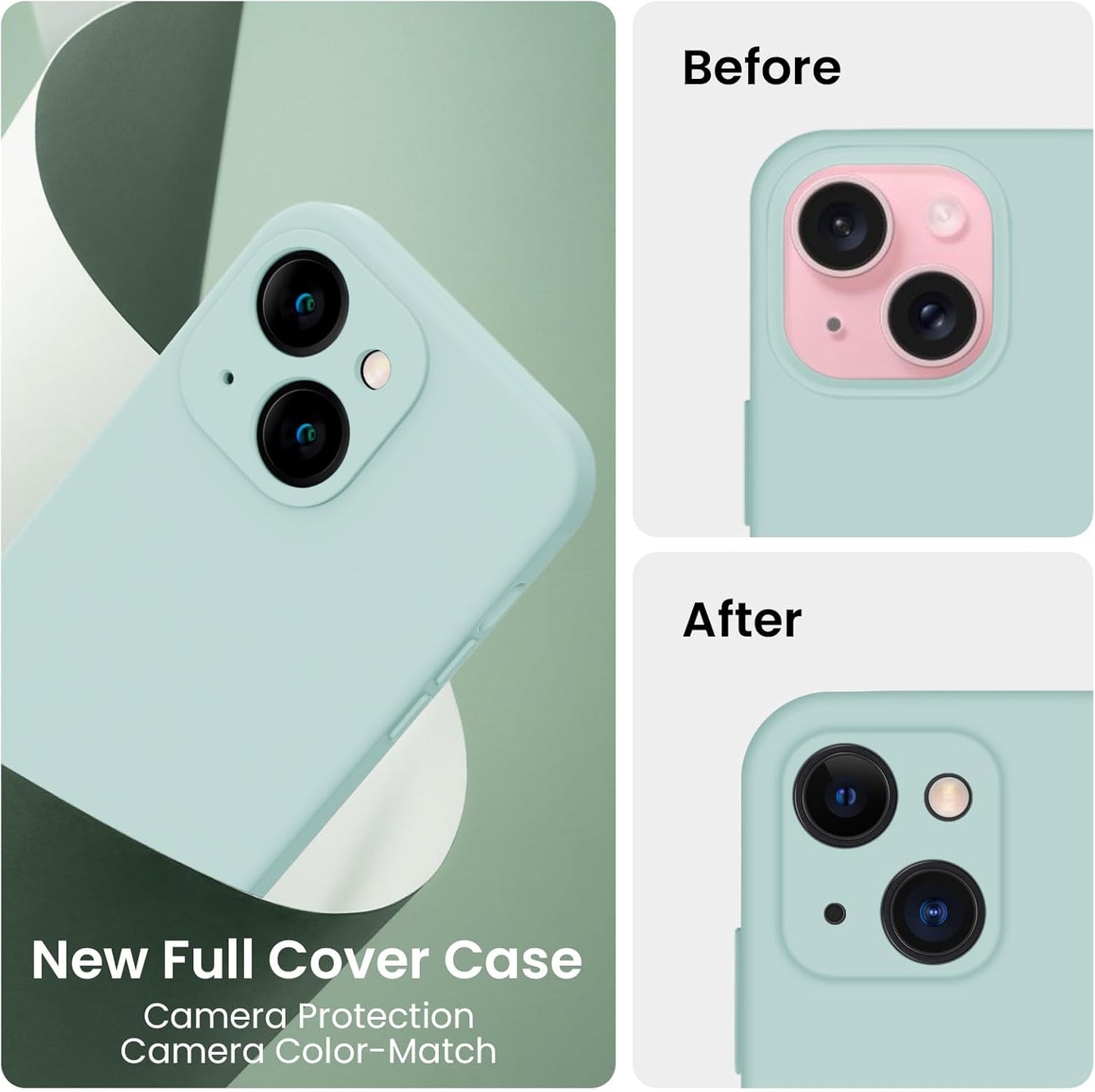 FireNova Designed for iPhone 15 Plus Case, Silicone [Camera Protection] Case with [2 Screen Protectors], Soft Anti-Scratch Microfiber Lining Inside, 6.7 inch, Mint Green