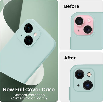 FireNova Designed for iPhone 15 Plus Case, Silicone [Camera Protection] Case with [2 Screen Protectors], Soft Anti-Scratch Microfiber Lining Inside, 6.7 inch, Mint Green