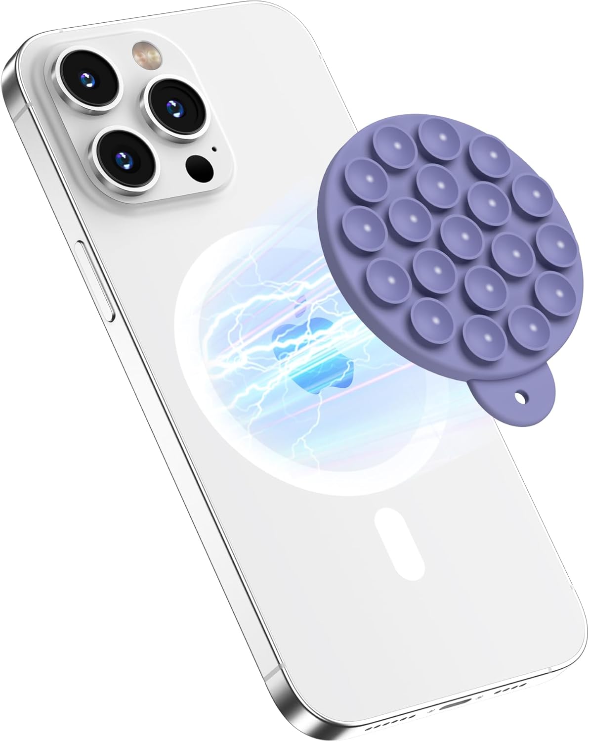 Magnetic Suction Cup Phone Mount for MagSafe Case, Silicone Hands-Free Grip Holder for iPhone and Android, Mirror Shower Phone Stand for Makeup FaceTime Gym Kitchen Bathroom, Lavender